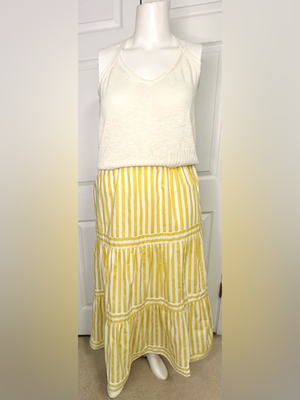 Lucy Paris Striped Yellow Tiered Maxi Skirt Sz Medium Boho Beach Coastal Cowgirl - Picture 5 of 6
